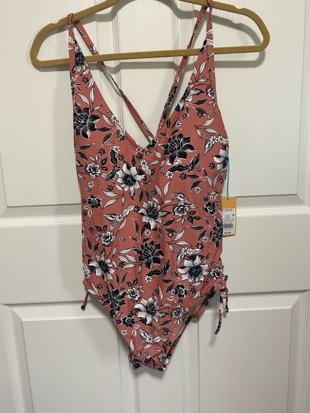 Pink Floral One-Piece Swimsuit with V-Neck